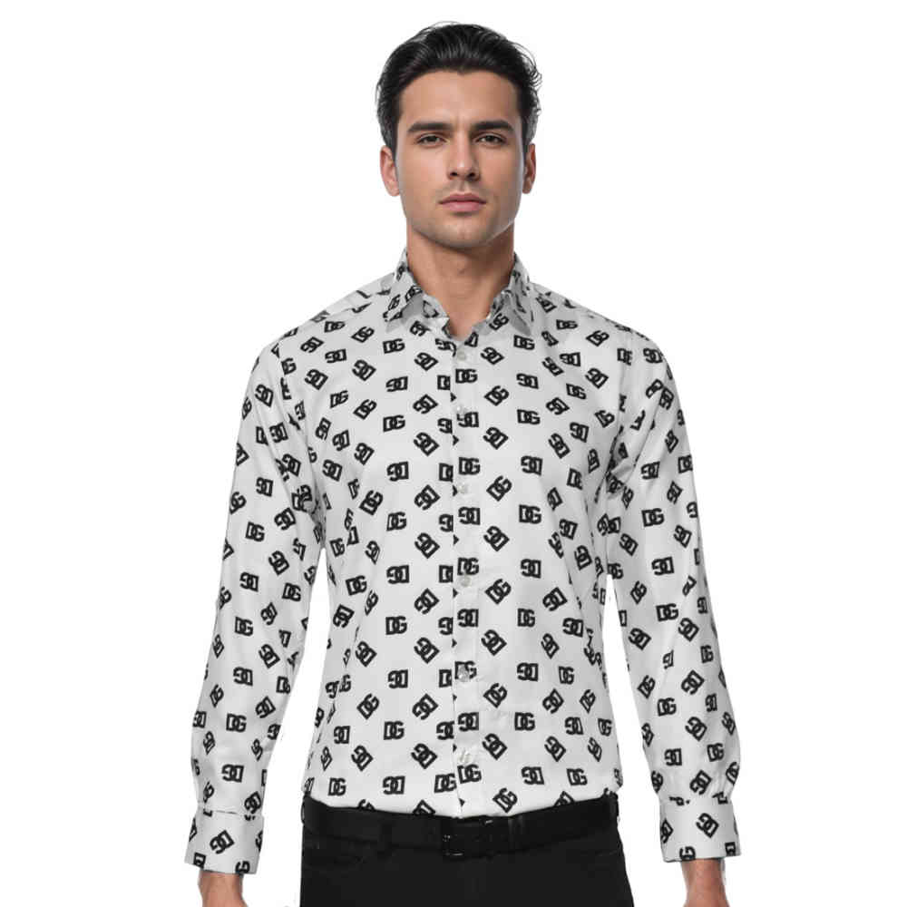 White Dolce & Gabbana All Over Printed Black Cotton Shirt