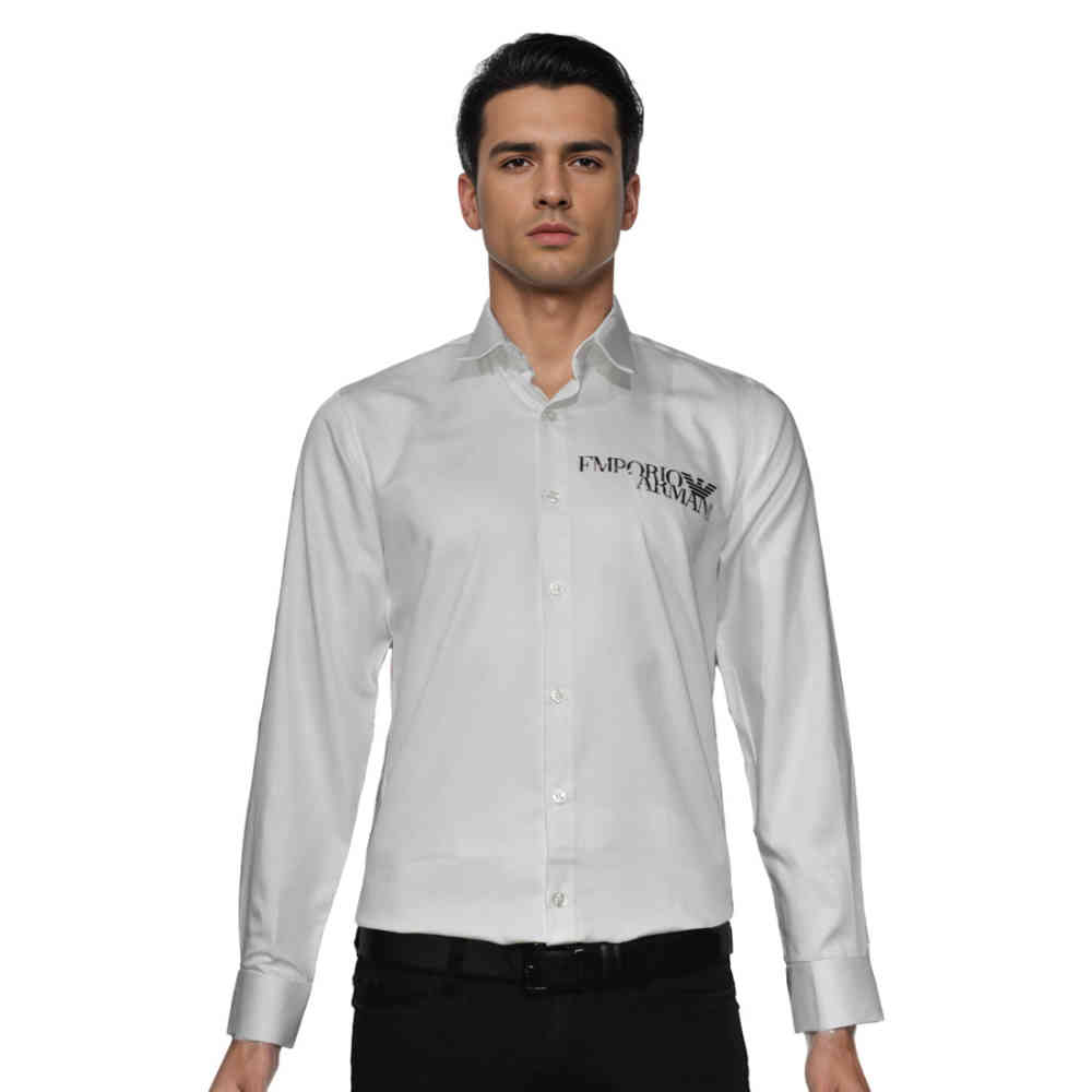 White Emporio Armani logo Print Black Cotton Shirt