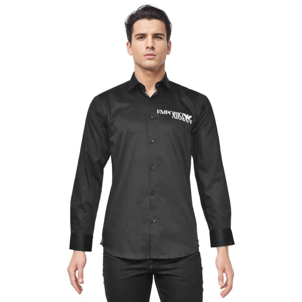 Emporio Armani logo Print Black Cotton Shirt-6