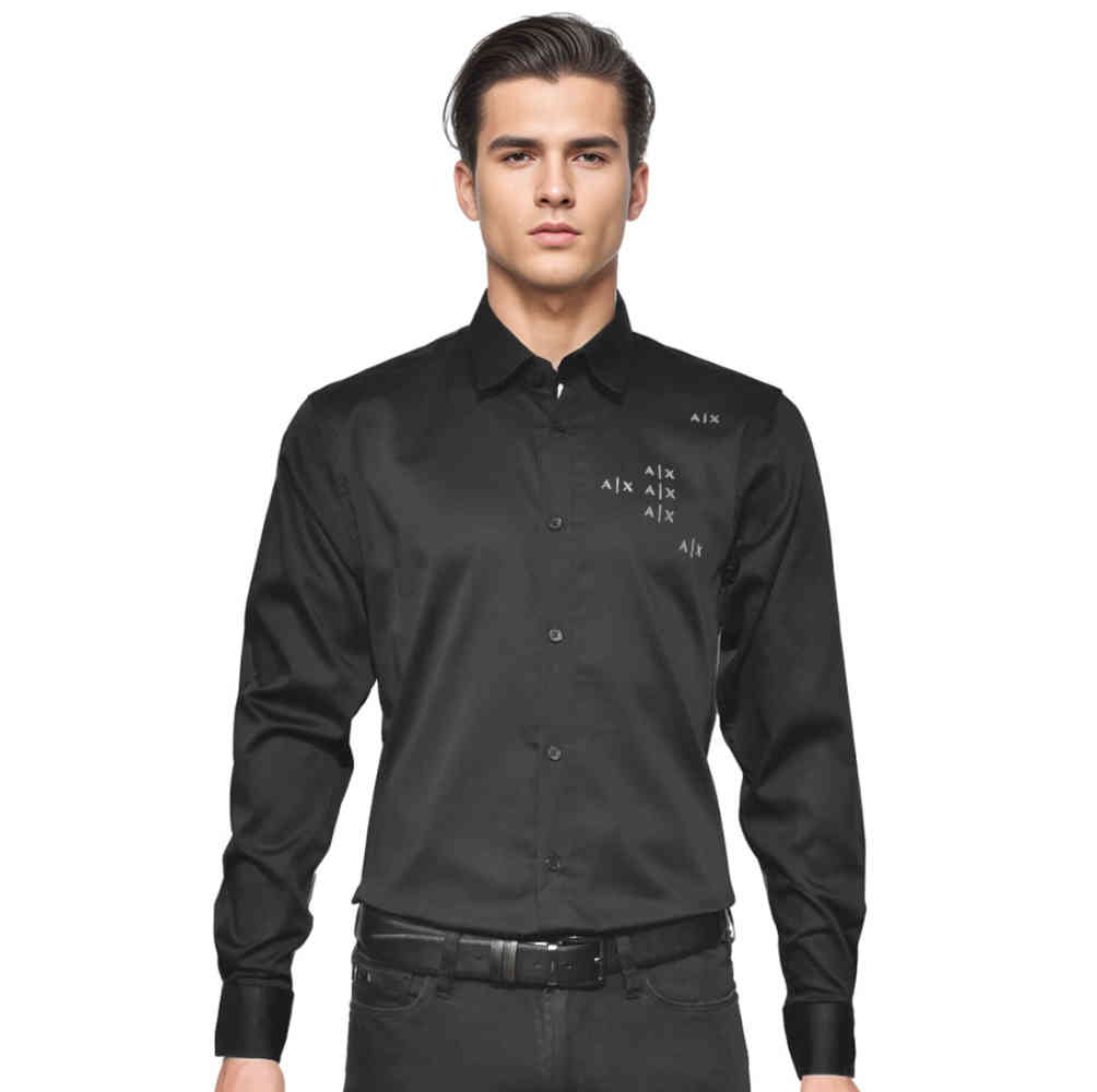 Black Armani Exchange Embroidered White Shirt