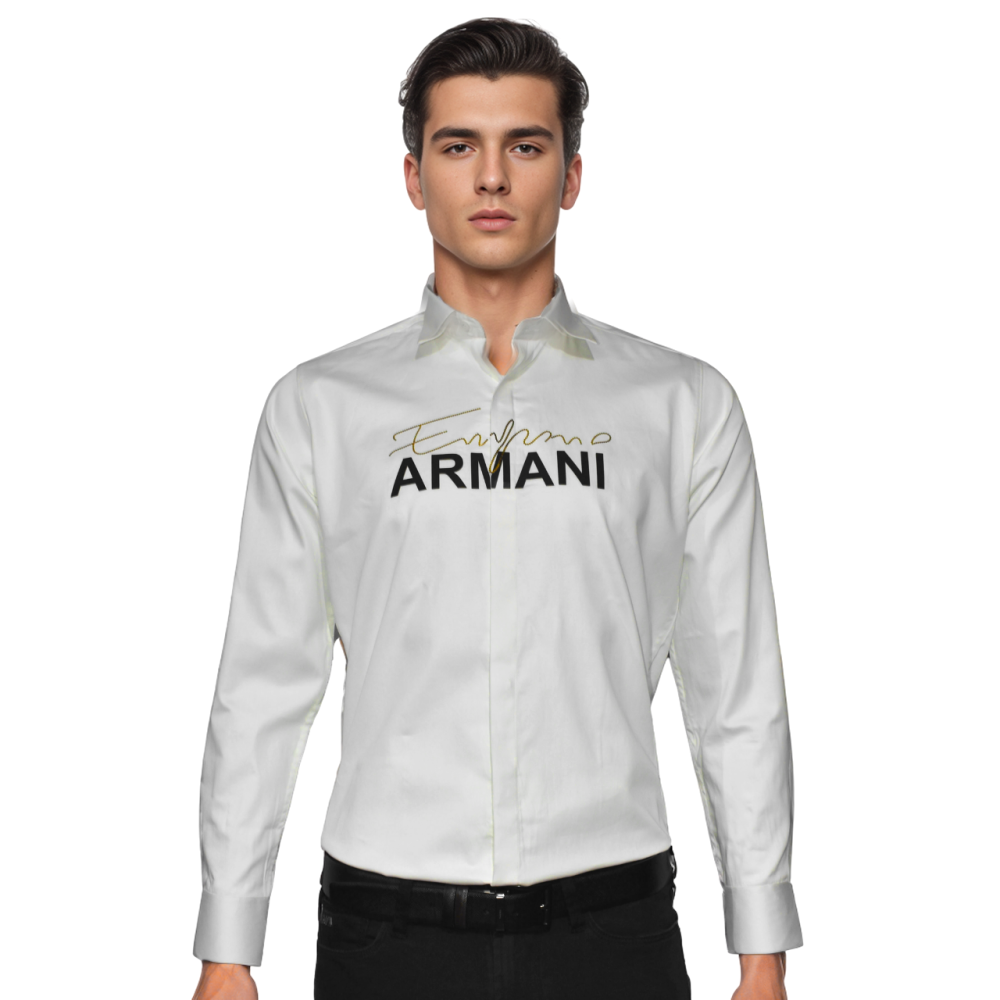 White Emporio Armani Print Black Premium Quality Shirt