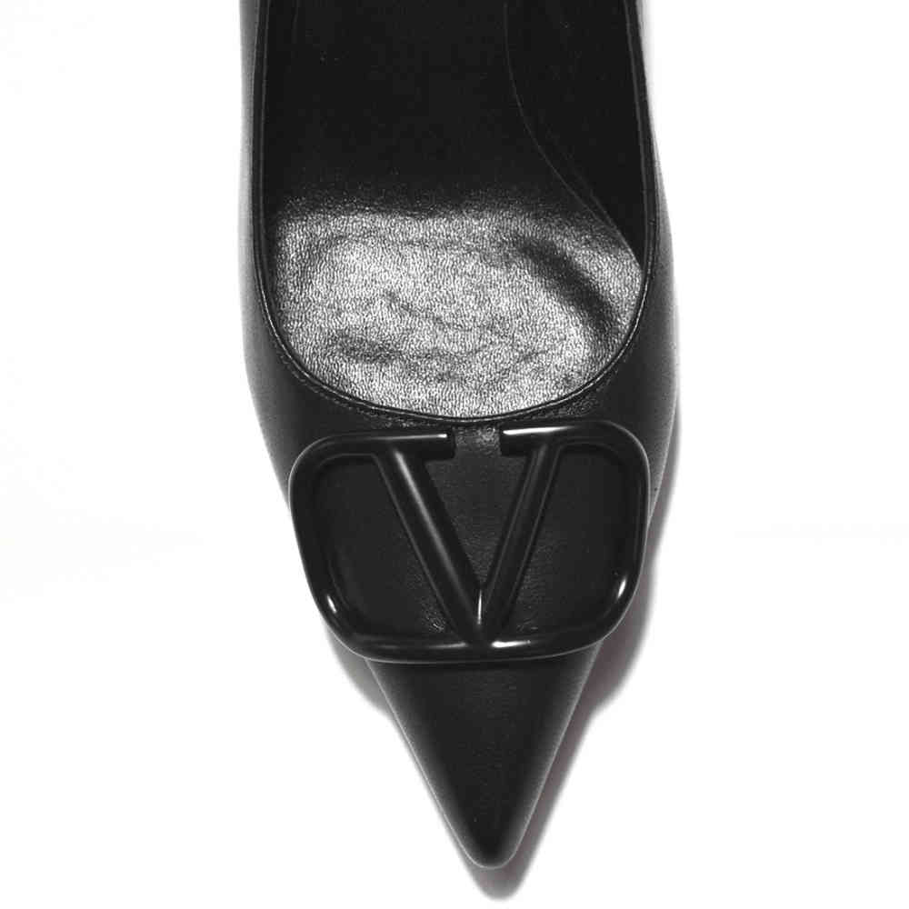 Valentino Black Leather V Logo Pumps Sandals-thumb-3