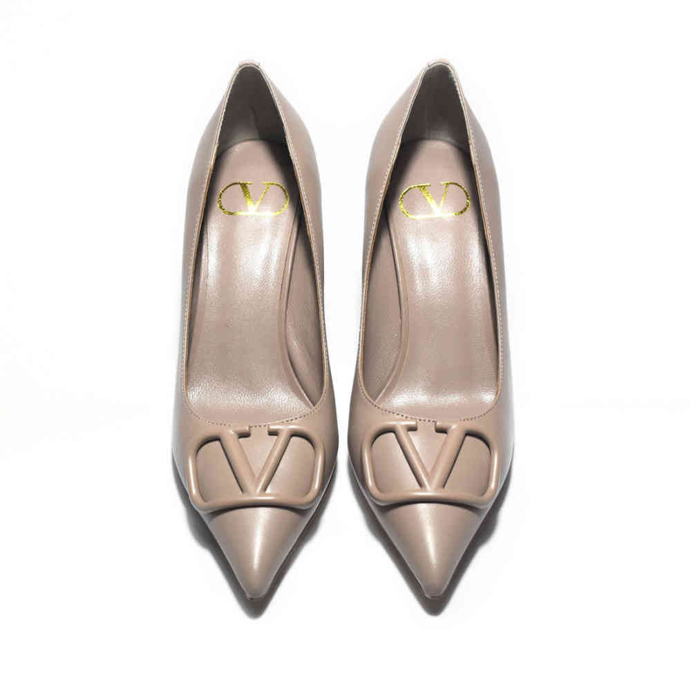 Valentino Dusty Rose Leather V Logo Pumps Sandals-thumb-5