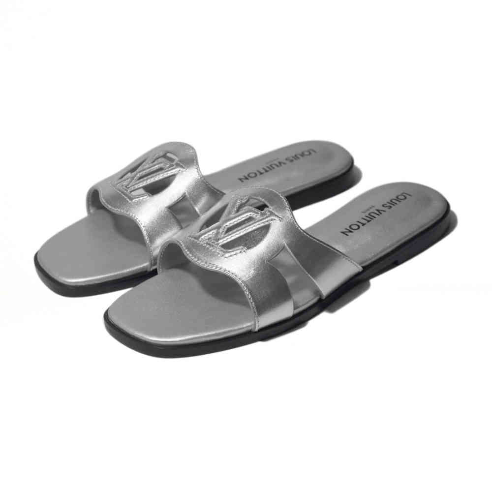 Silver Louis Vuitton Isola Flat Mule Brown Sandals