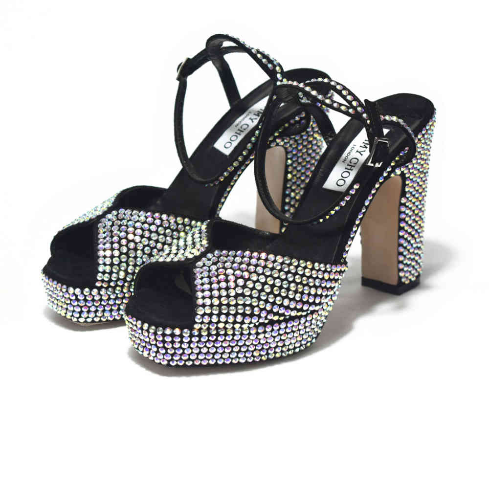 Jimmy Choo Sacaria Crystal Embellished Platform Sandals-thumb-0