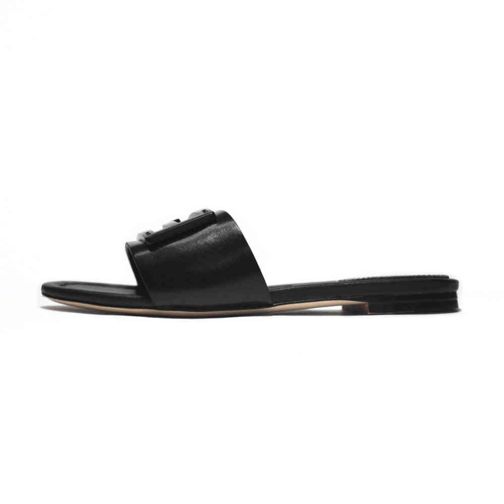 Fendi logo Black Premium Leather Flat Sandals-thumb-1