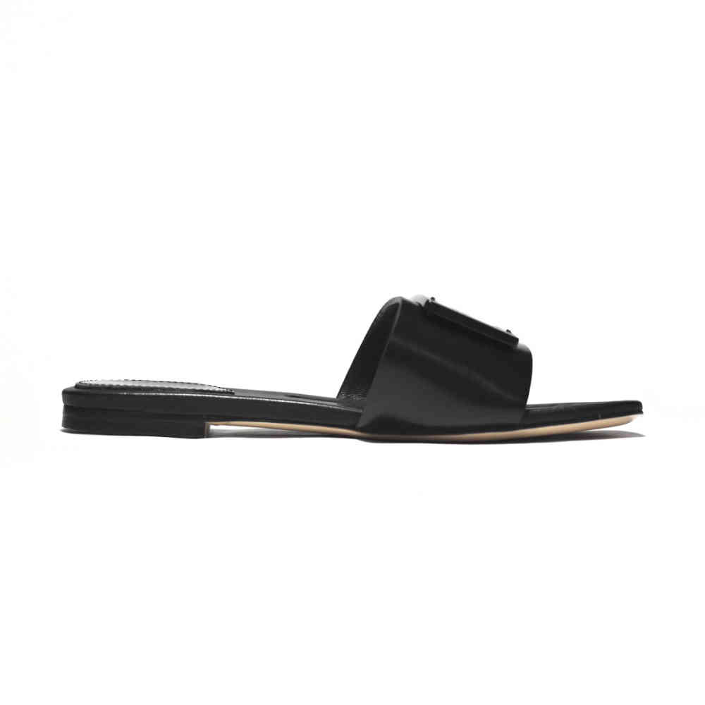 Fendi logo Black Premium Leather Flat Sandals-thumb-2
