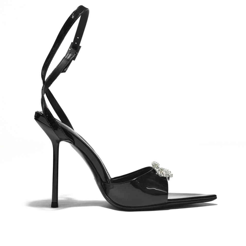 Saint Laurent Black Premium Leather Heel Sandals-thumb-2