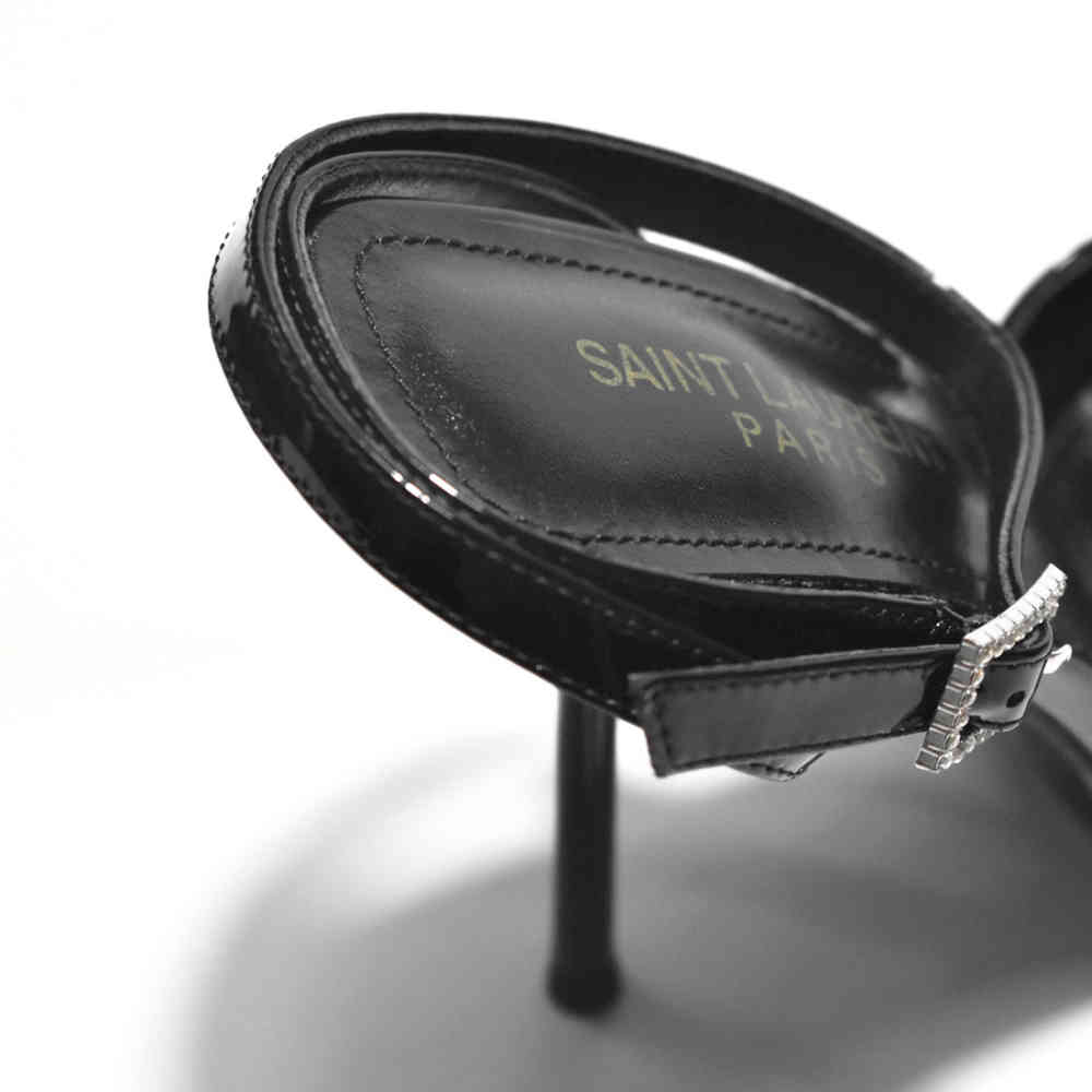 Saint Laurent Black Premium Leather Heel Sandals-thumb-4