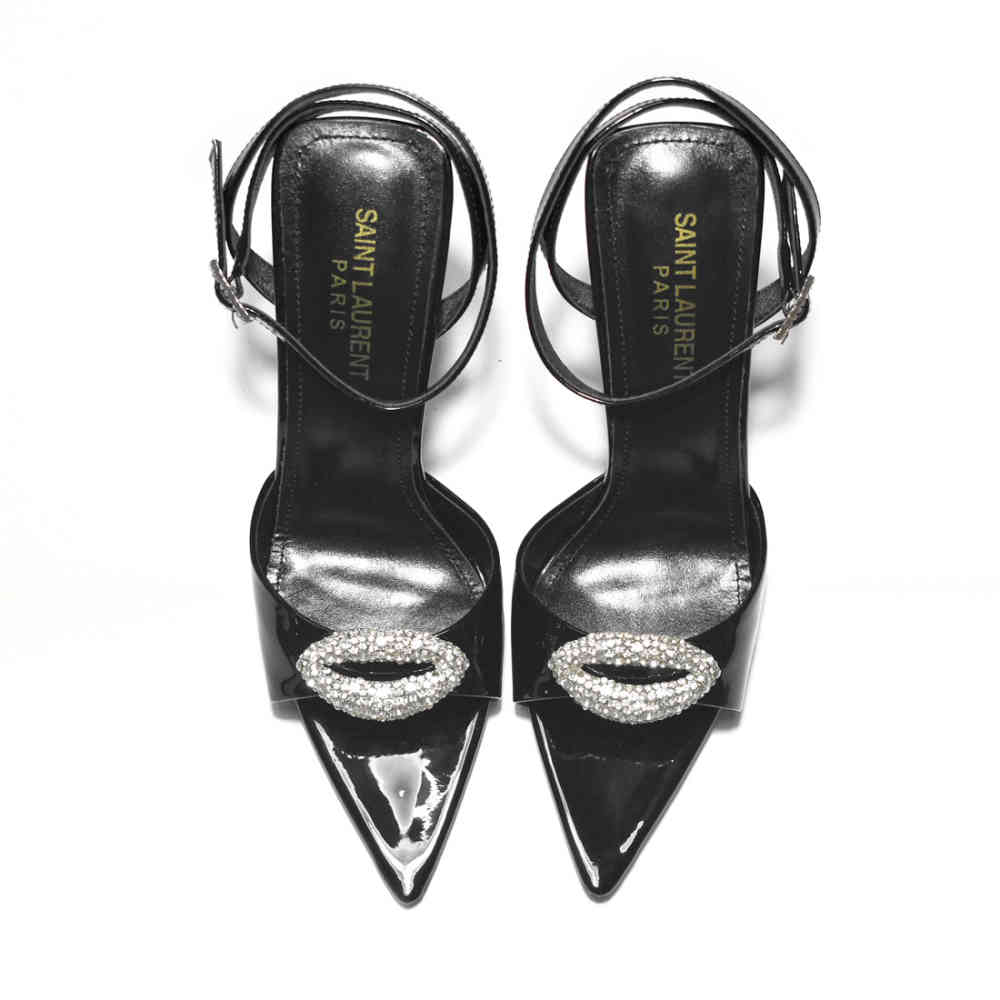 Saint Laurent Black Premium Leather Heel Sandals-thumb-5