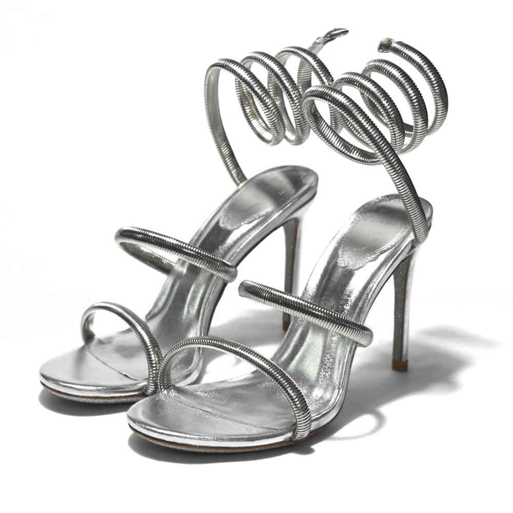 Silver Rene Caovilla Cleo Crystal Black Heel Sandals