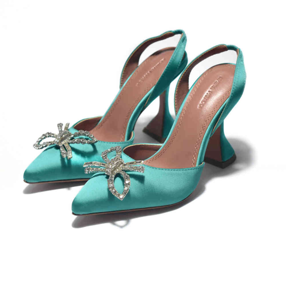 Green Amina Muaddi Black Begum Sling Satin Heel Sandals