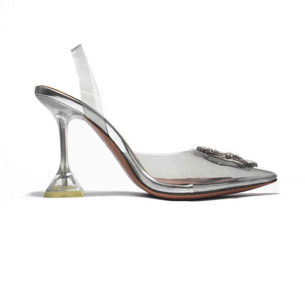 Amina Muaddi Silver Begum Sling Satin Sandals-thumb-2