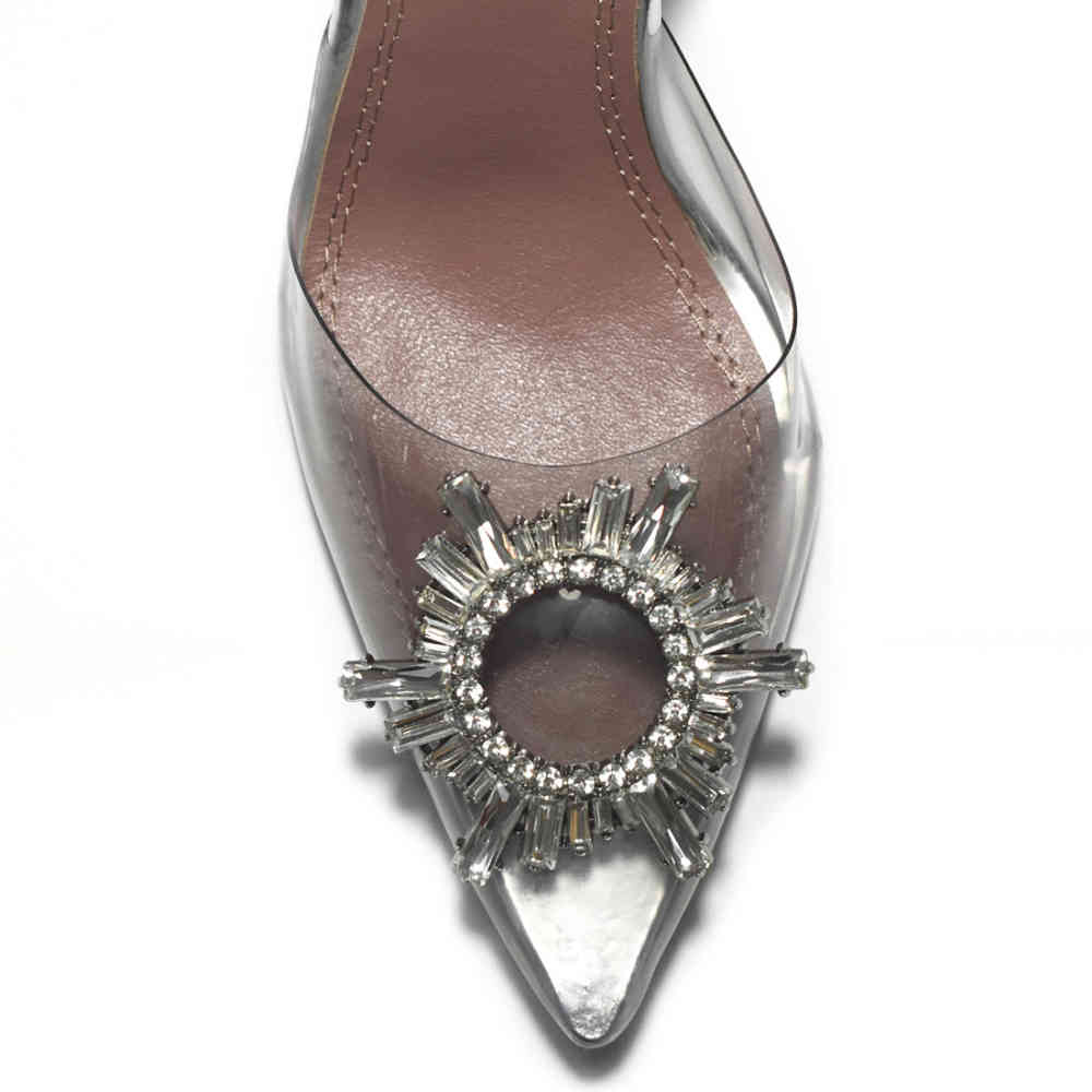 Amina Muaddi Silver Begum Sling Satin Sandals-thumb-3