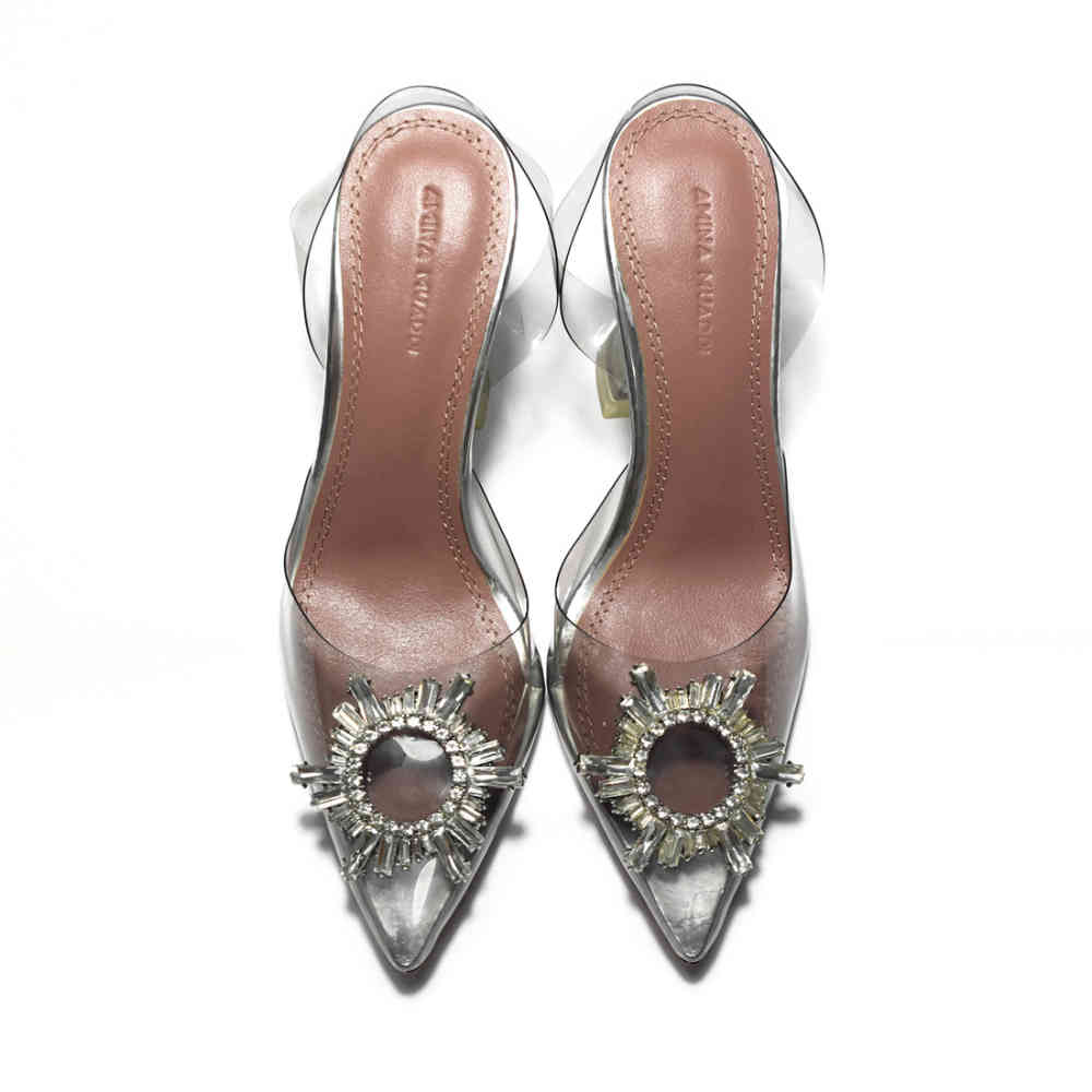 Amina Muaddi Silver Begum Sling Satin Sandals-thumb-5