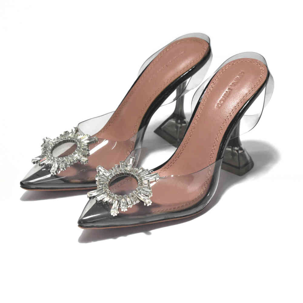 Black Amina Muaddi Silver Begum Sling Satin Sandals