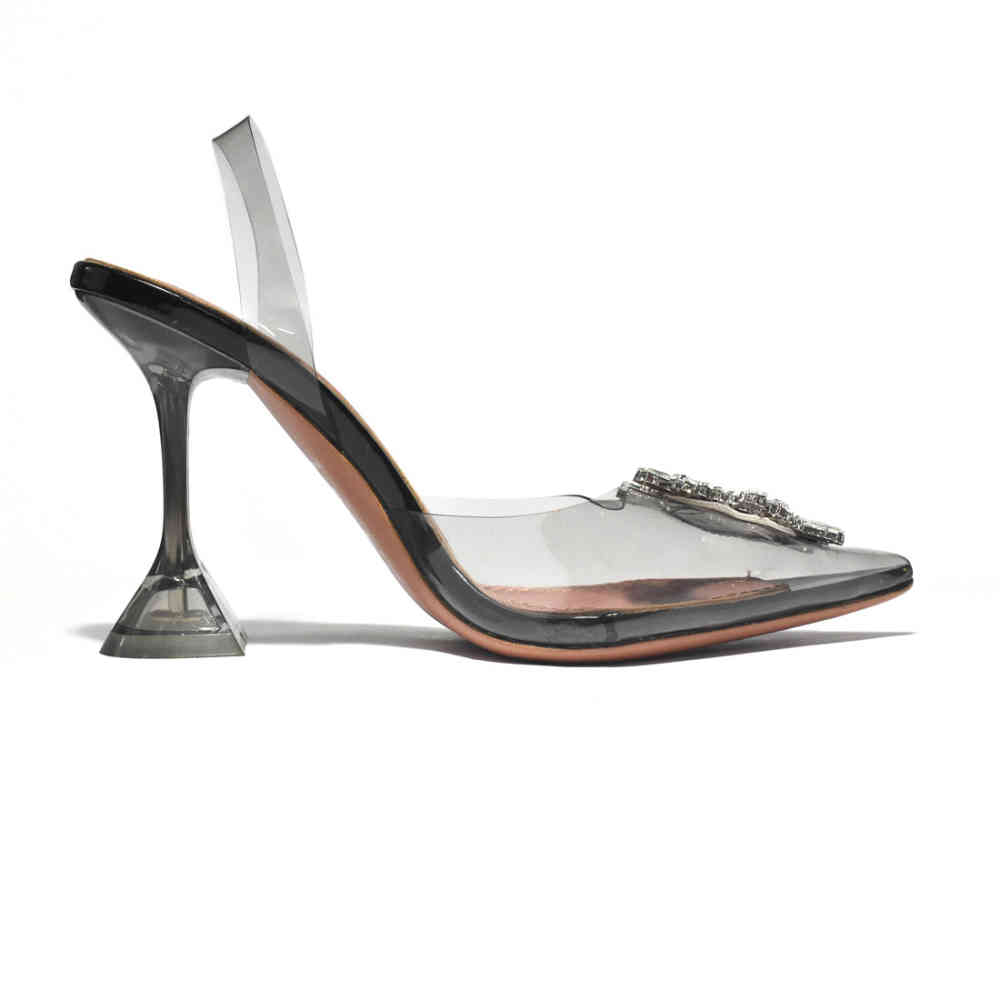Amina Muaddi Black Begum Sling Satin Sandals-thumb-2