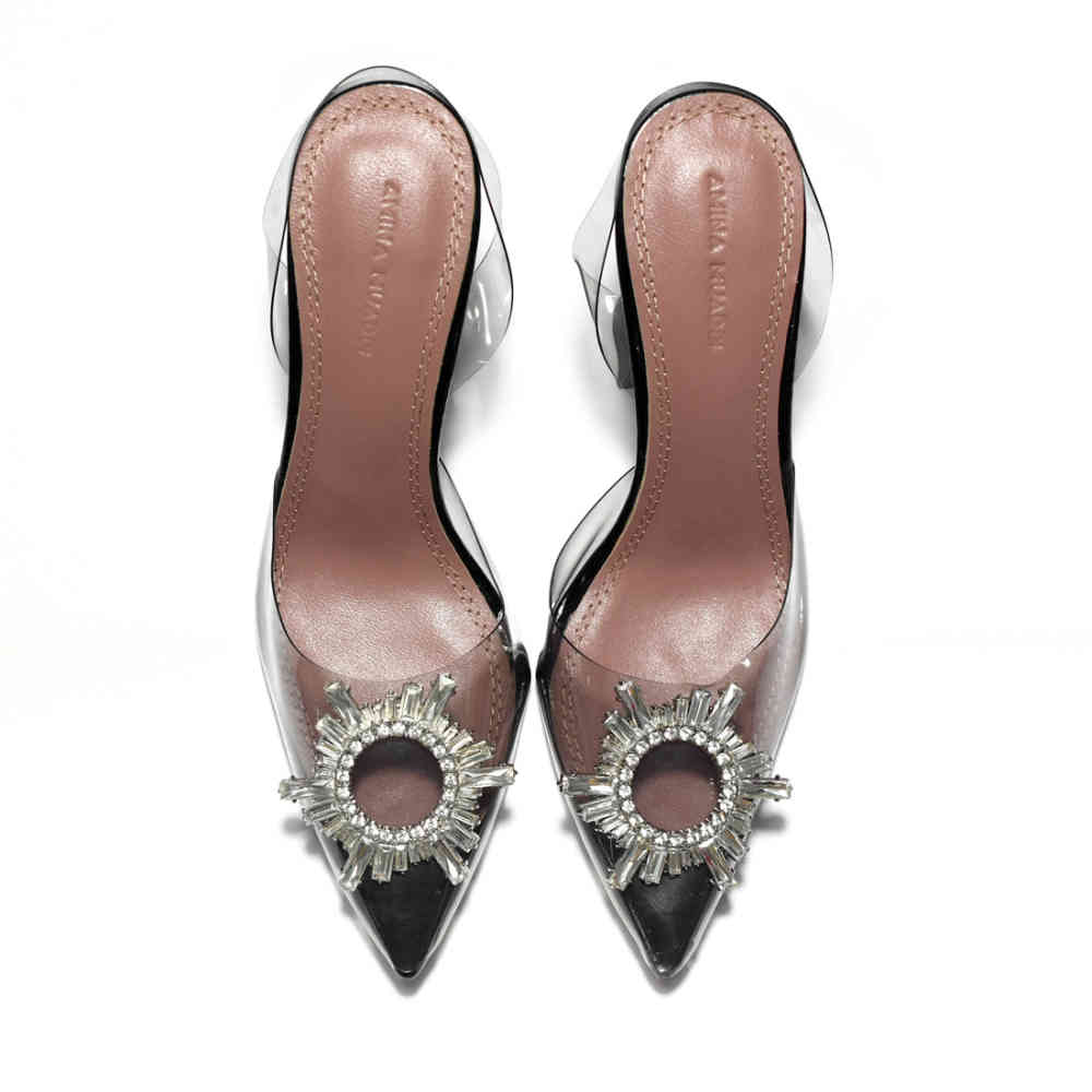 Amina Muaddi Black Begum Sling Satin Sandals-thumb-5