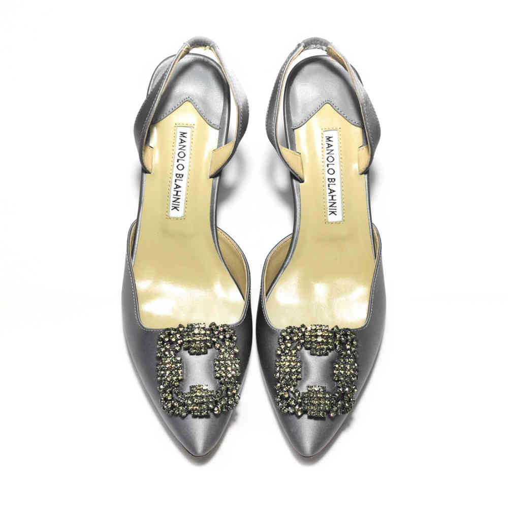 Manolo Blahnik Grey Premium Leather Heel Sandals-5