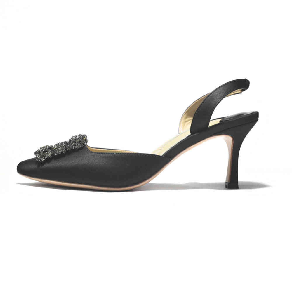 Manolo Blahnik Black Premium Leather Heel Sandals-1