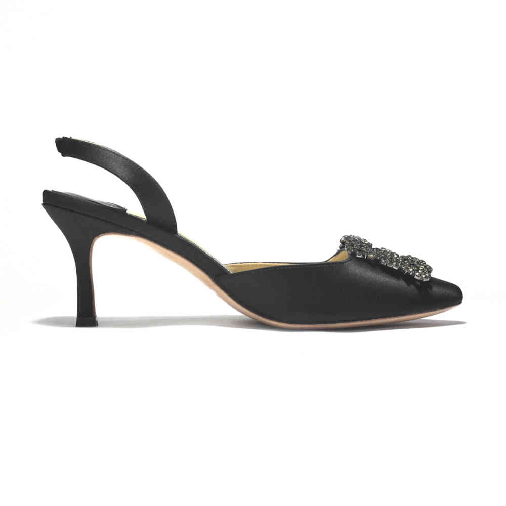 Manolo Blahnik Black Premium Leather Heel Sandals-2