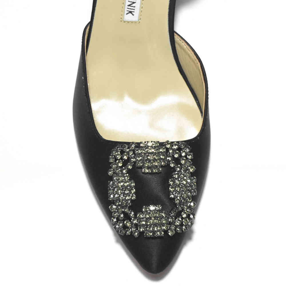 Manolo Blahnik Black Premium Leather Heel Sandals-3