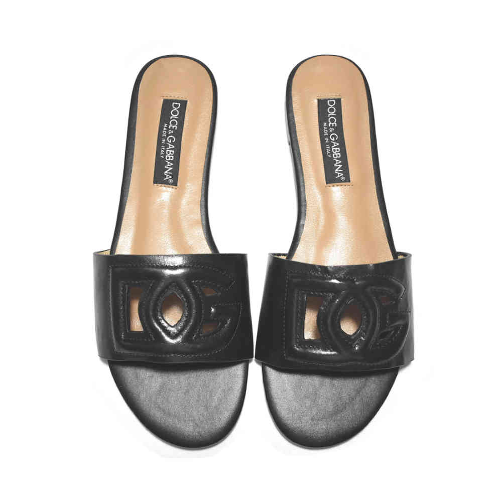 Dolce & Gabbana Black logo Slides Flat Sandals-5