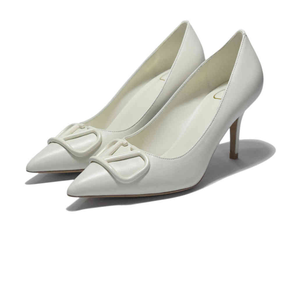 White Valentino Black Leather V Logo Pumps Sandals