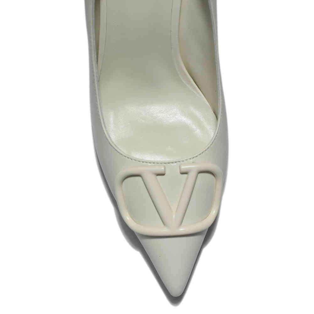 Valentino White Leather V Logo Pumps Sandals-thumb-3