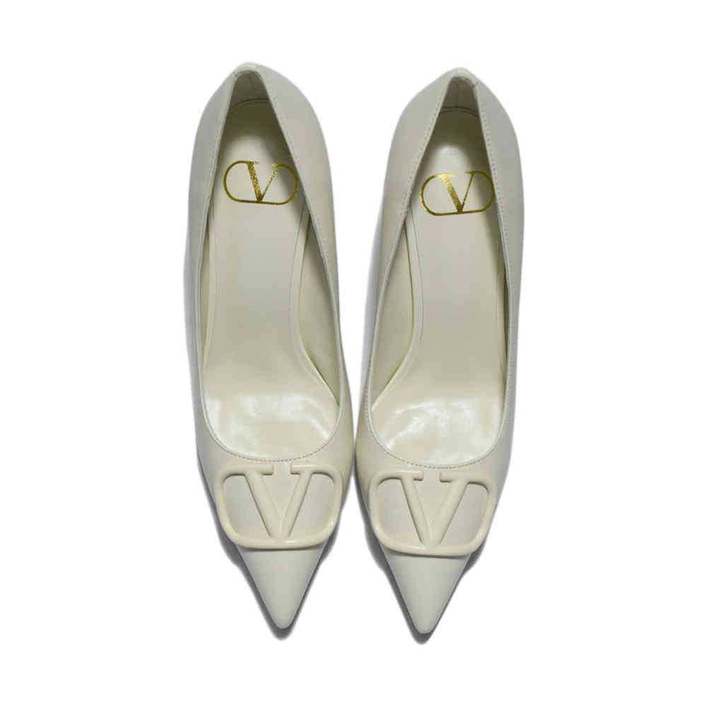 Valentino White Leather V Logo Pumps Sandals-thumb-5