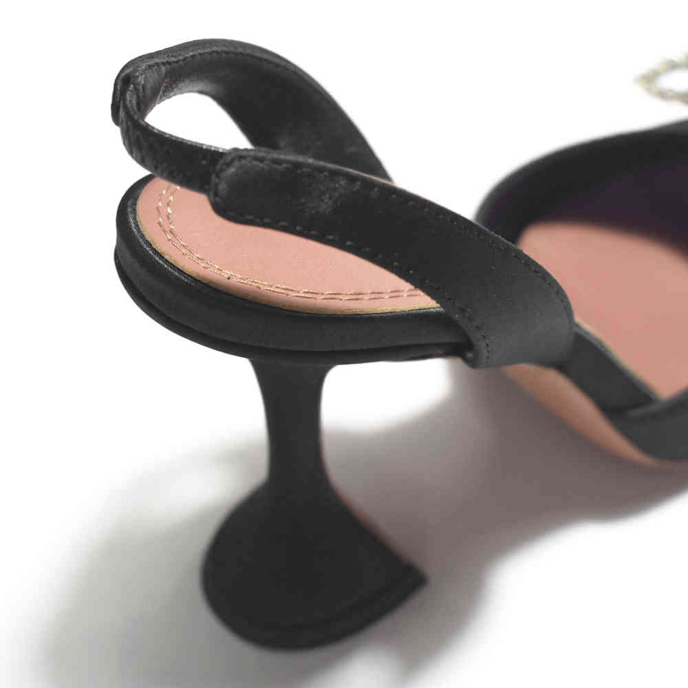 Amina Muaddi Black Begum Sling Satin Heel Sandals-thumb-4