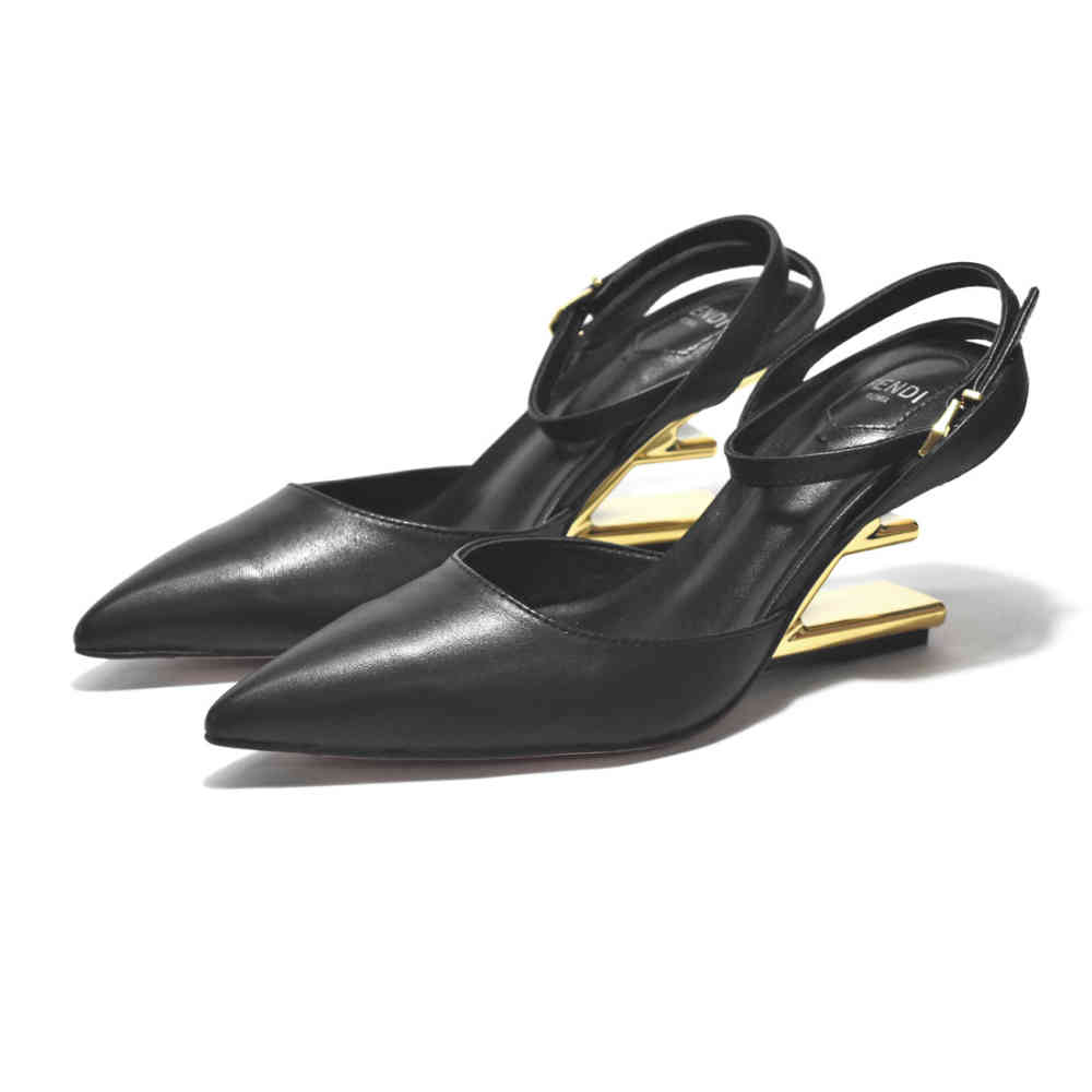 Black Fendi Coffee Premium Heel Sandals