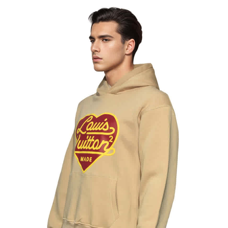 Brown Louis Vuitton Heart Print Cream Premium Hoodie