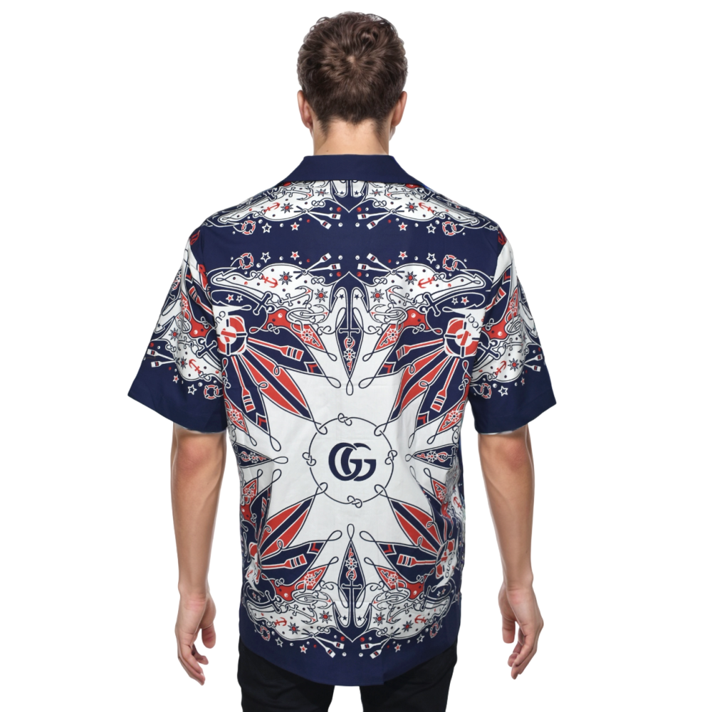 Gucci Bandana Print Red & Blue Cotton Shirt-thumb-1