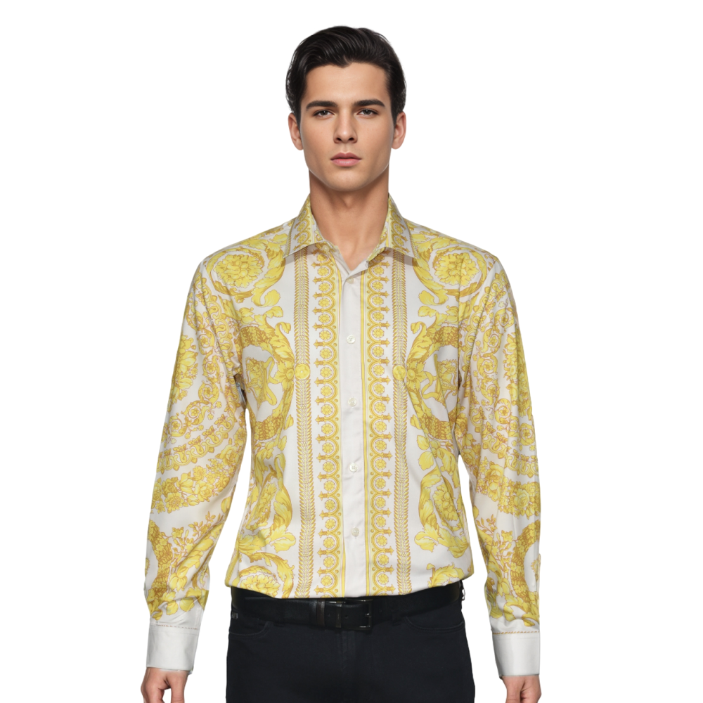 Golden Versace Black Barocco Silk Shirt