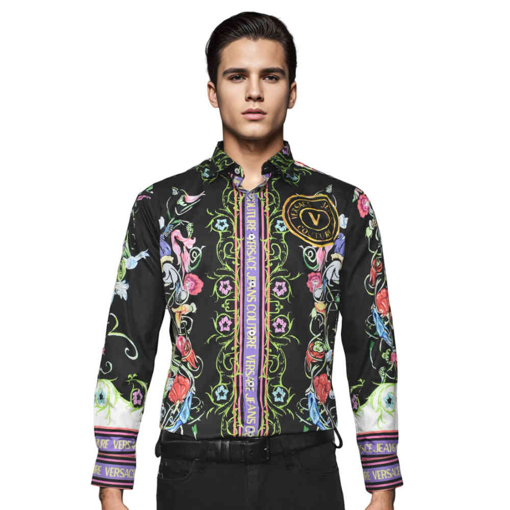 Black Versace Jeans Couture White Garden Print Shirt