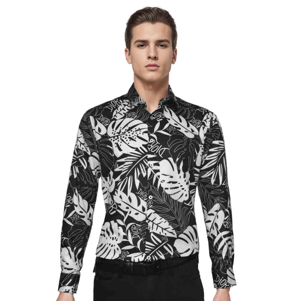 Black Dior Floral Print White Premium Quality Shirt