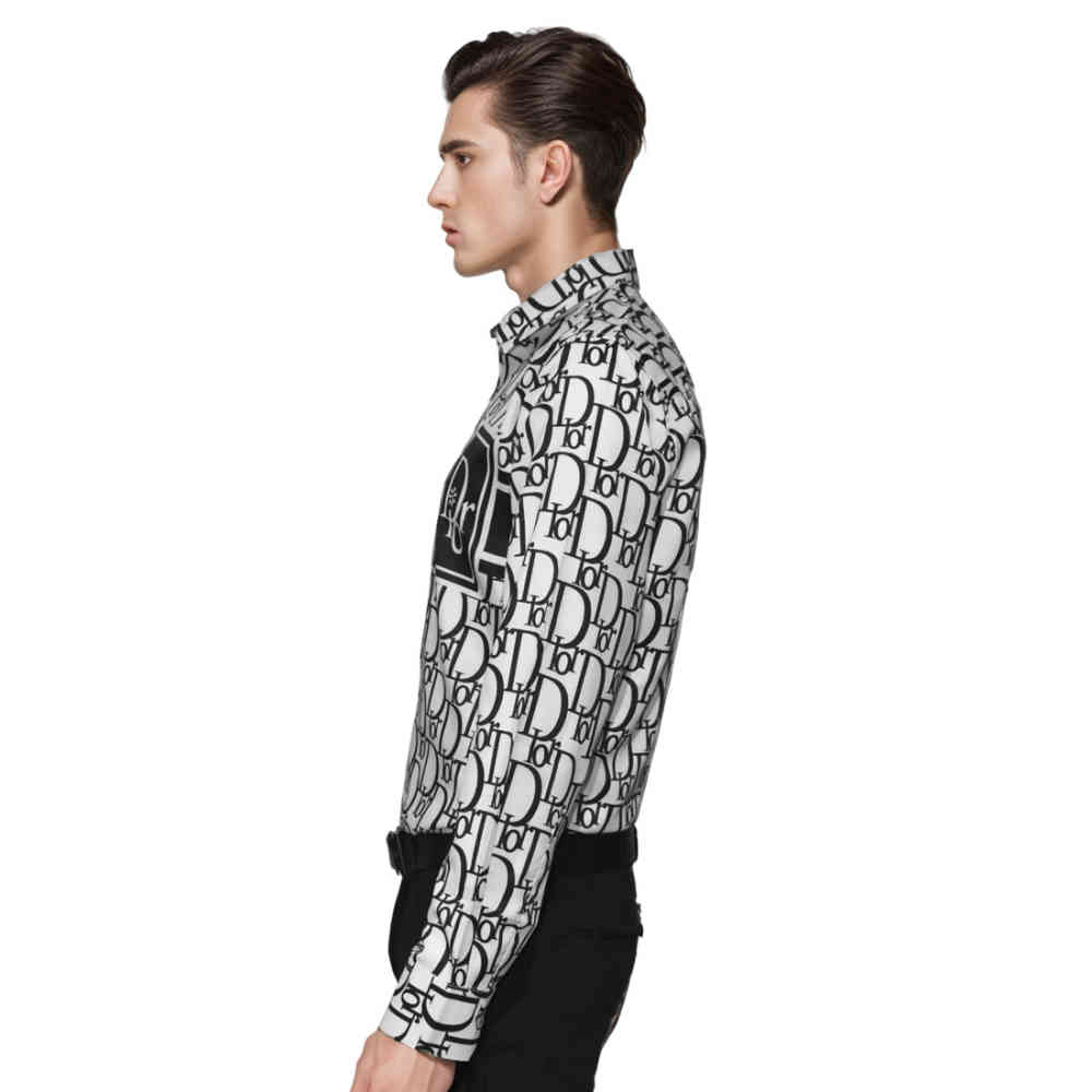 Dior Printed White Premium Quality Cotton Shirt-2