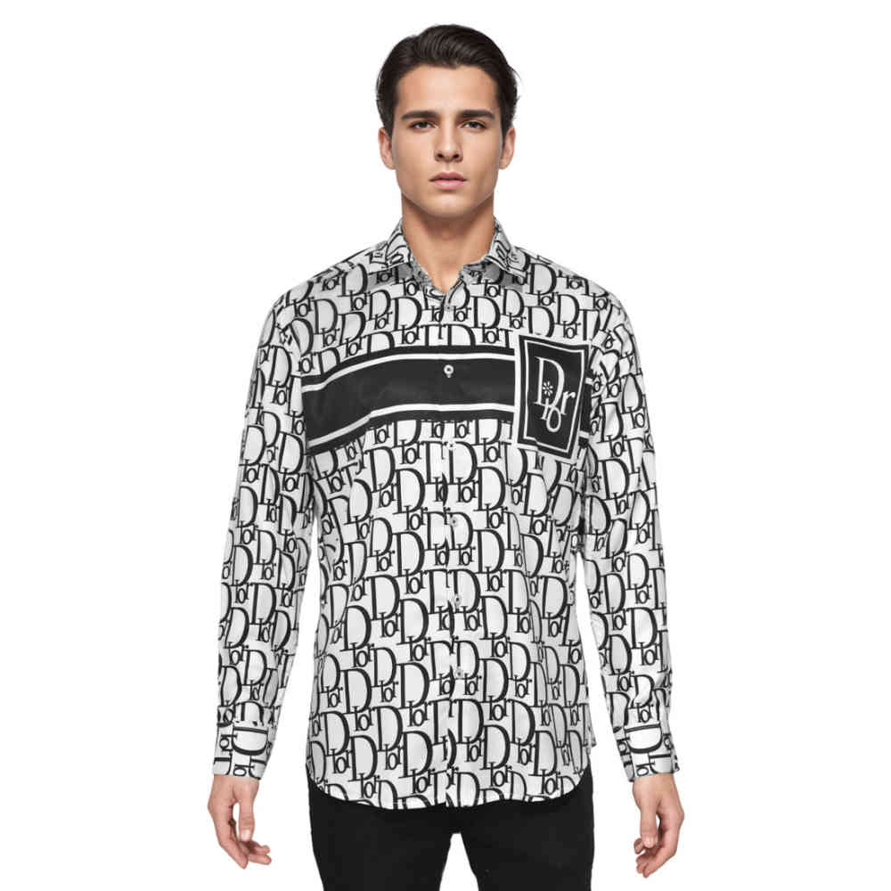 Dior Printed White Premium Quality Cotton Shirt-6