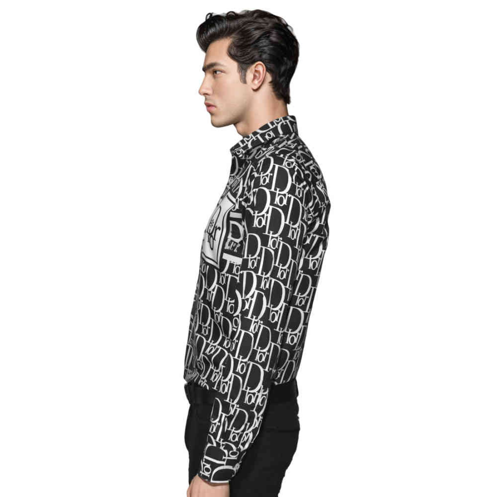 Dior Printed Black Premium Quality Cotton Shirt-2