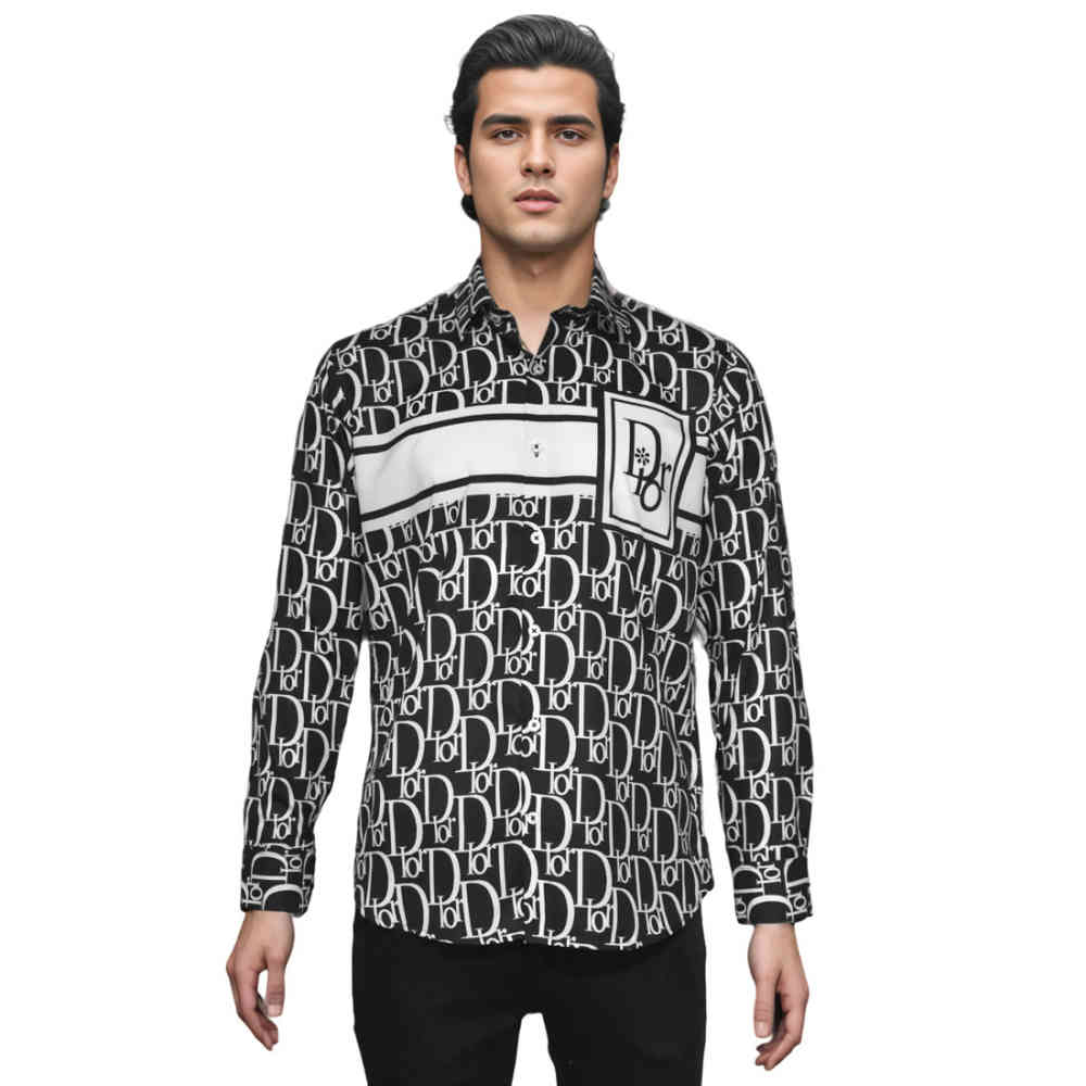 Dior Printed Black Premium Quality Cotton Shirt-6