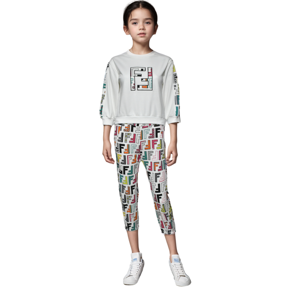 White Fendi Print Brown High-End Quality Kids Co-Ord Set