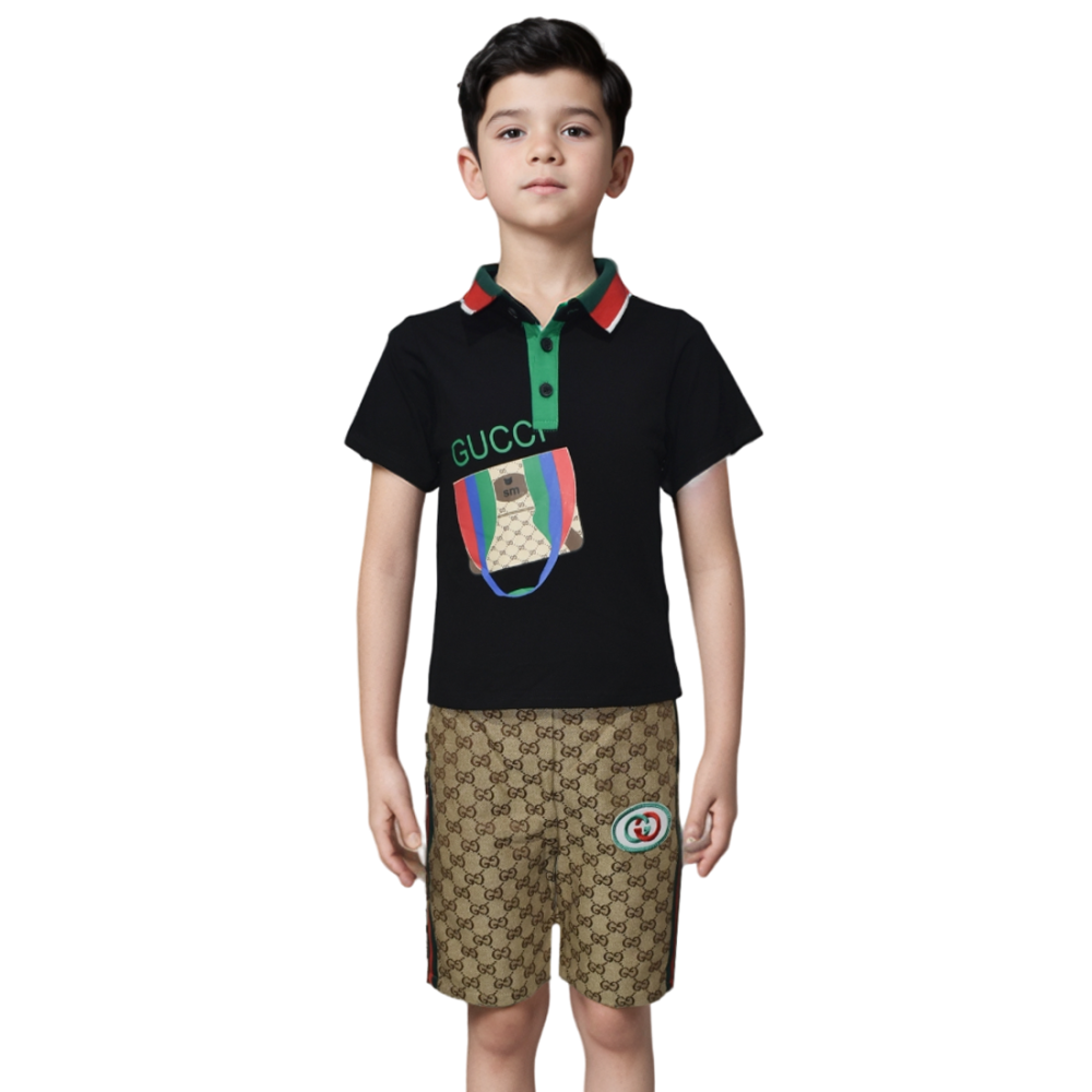 Black Gucci White Premium Cotton Kids Co-ord Set