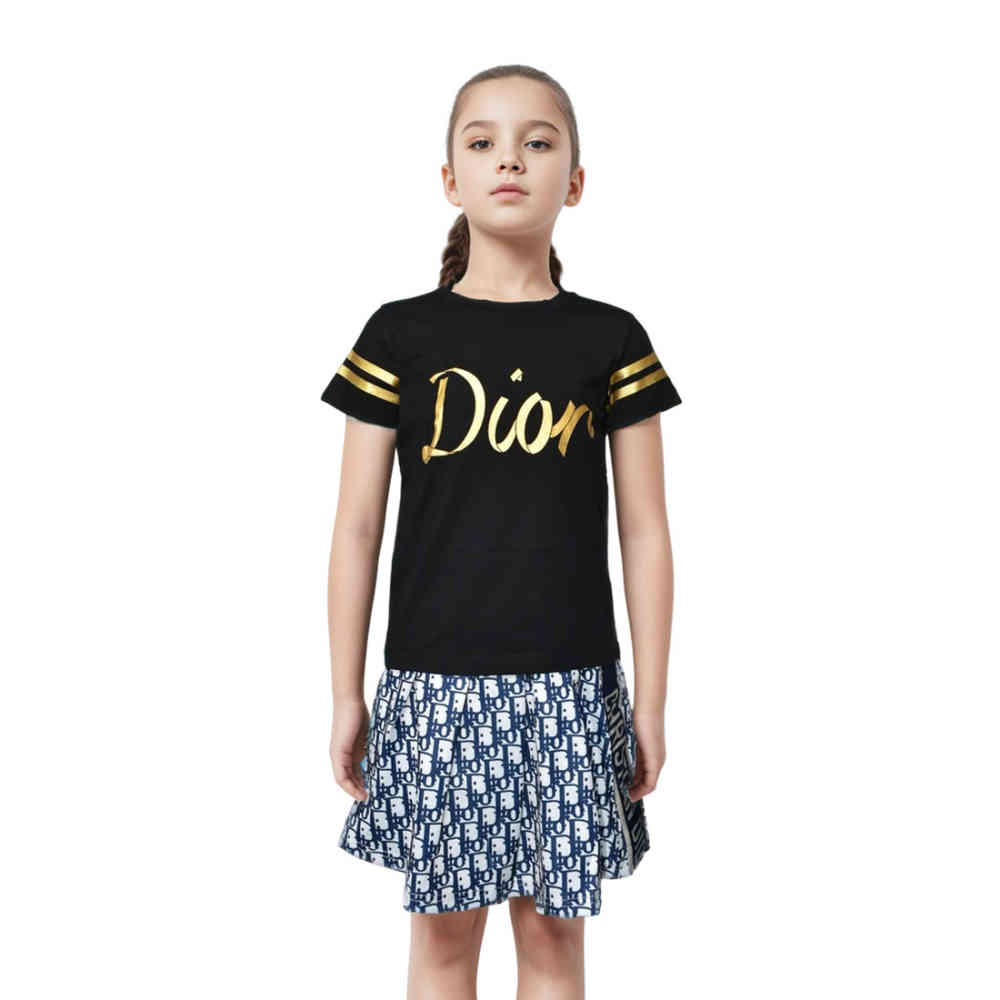 Dior Embroidery logo Black Premium Girls Co-ord Set-thumb-0