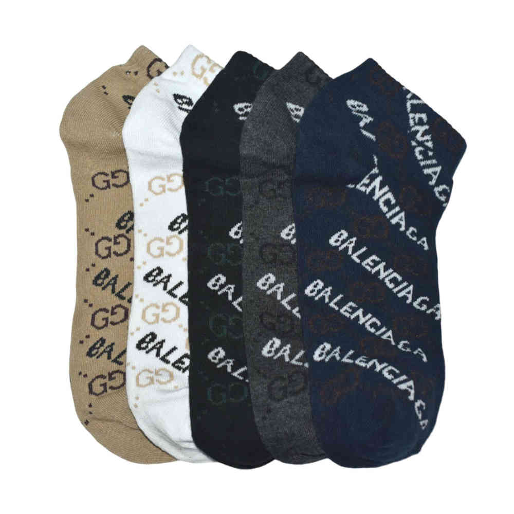 Balenciaga Premium Quality High Low Ankle Socks - Pack of 5-thumb-0