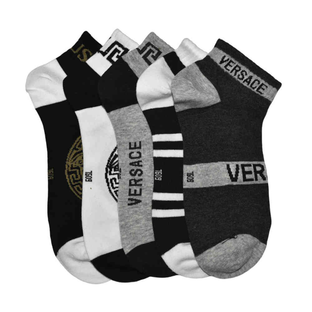 Premium Quality Low Ankle Socks - Pack of 5 Versace Premium Luxury Low Ankle Socks