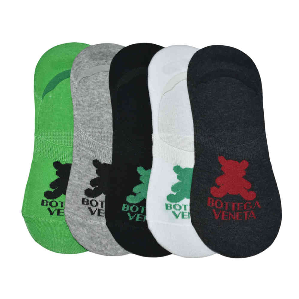 Premium Quality Loafer Socks - Pack of 5 Bottega Veneta Teddy Print Premium Low Ankle Socks - Pack of 5