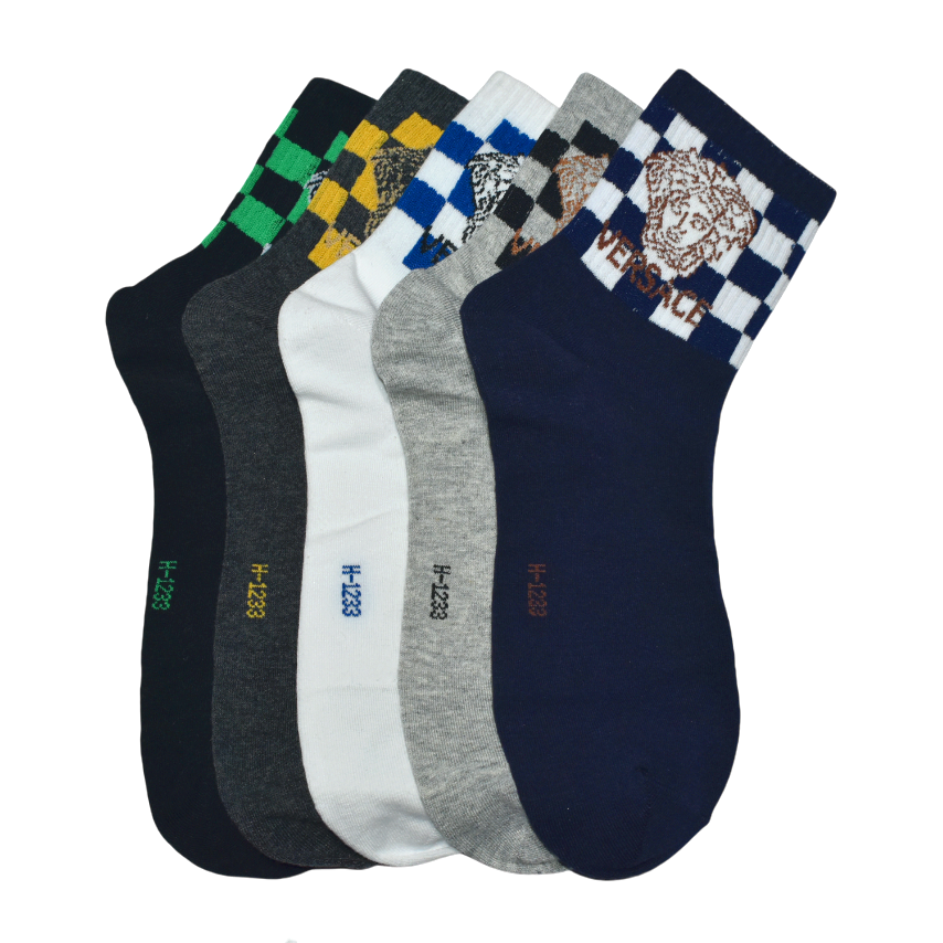 Embroidery logo Premium Low Cut Socks - Pack of 5 Versace Premium Luxury Low Ankle Socks