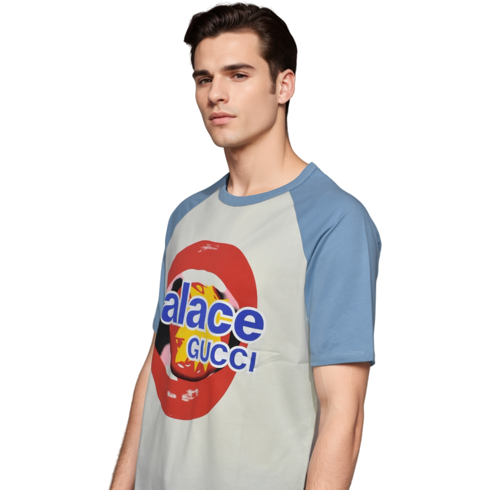 Palace x Gucci Printed Sky Blue Premium T-shirt-thumb-2