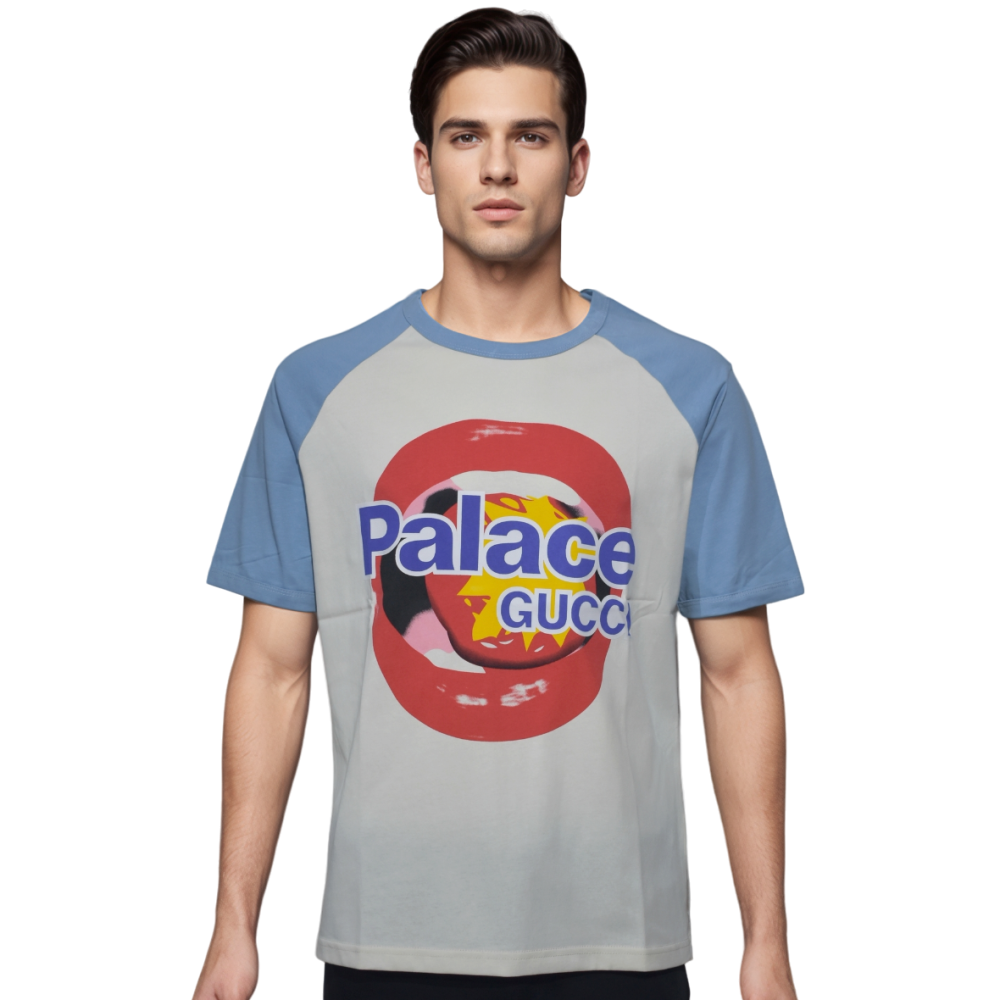 Palace x Gucci Printed Sky Blue Premium T-shirt-thumb-0